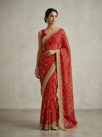Ranas Danka Work Premium Bhandej Saree