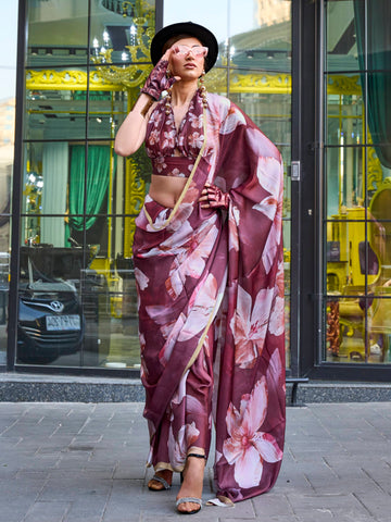 Ranas Printed Satin Designer Saree