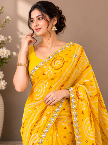 Ranas Yellow Color Pure Chinon Bandhani Saree