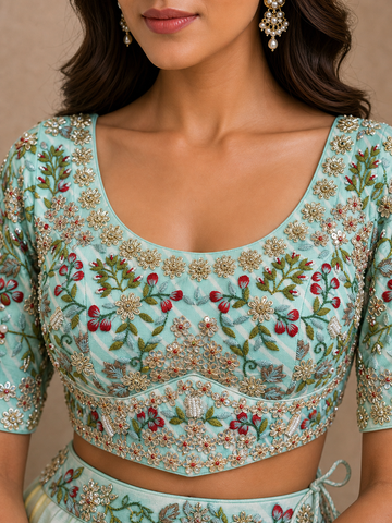 Ranas Sea green & Yellow color Leheriya Lehenga