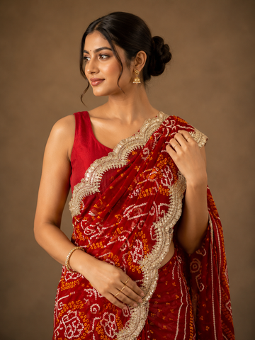 Ranas Gota Patti & Sequine Work Bandhej Saree