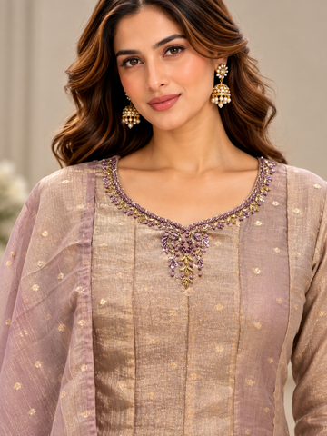 Ranas Light Lavender Tissue Embroidered Three-Piece Suit Set