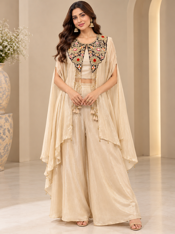 Ranas Peach Shimmer Tissue Embellished Kaftan with Plazo