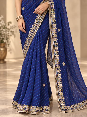 Ranas Blue Leheriya Mothda Gota Patti Saree