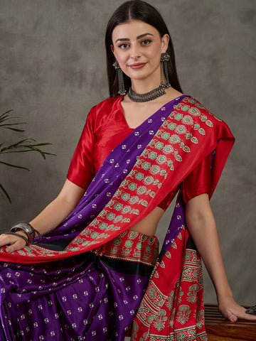 Ranas Purple Color Designer Printed Saree