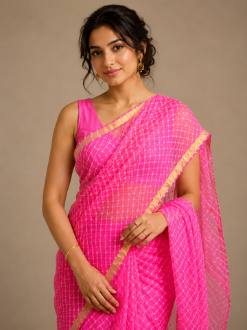 Ranas Pink Color Kota Silk Leheriya Mothda Saree