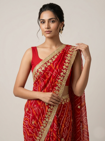 Ranas Danka Work Premium Bhandej Saree