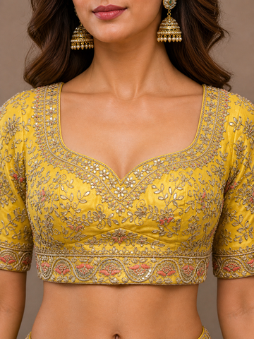 Ranas Yellow Color Organza Fabric Designer Lehenga