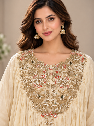Ranas Off White Chinon Sharara Set