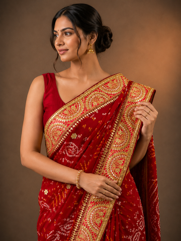 Ranas Marori & Sequine Work Premium Bandhej Saree