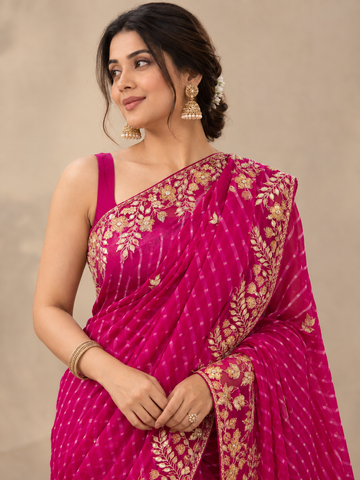 Ranas Rani Color Gota Patti work Leheriya Mothda Saree