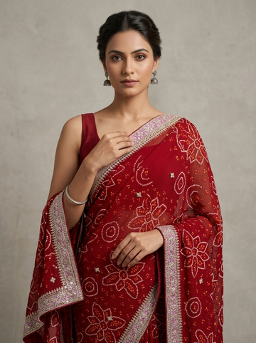 Ranas Marori & Sequine Work Bandhej Saree