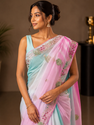 Ranas Sea Green & Rani Color Tie Dye Saree