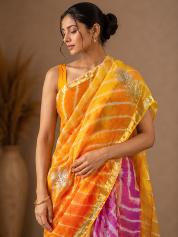 Ranas Aari & Sequins Work Kota Silk Leheriya Saree