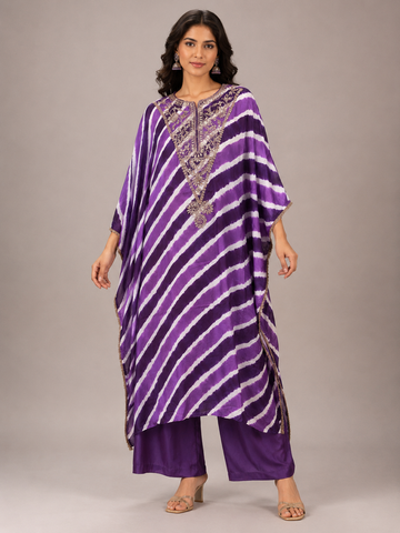 Ranas Purple Leheriya Party Wear Kaftan Set