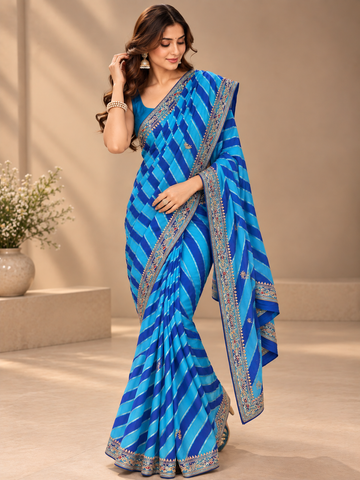 Ranas Zardosi & Resham Work Leheriya Saree