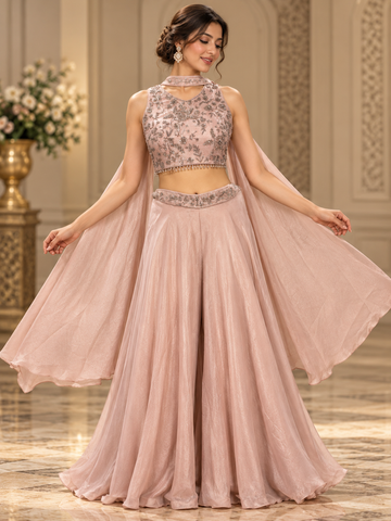 Ranas Peach Indo-Western Dress with Chokar Dupatta