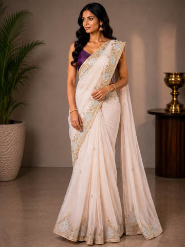Ranas Peach Color Zardosi & Marori Work Saree