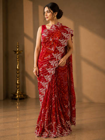 Ranas Gota Patti Work Bandhej Saree