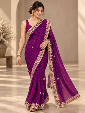 Ranas Gota Patti Work Purple Leheriya Saree