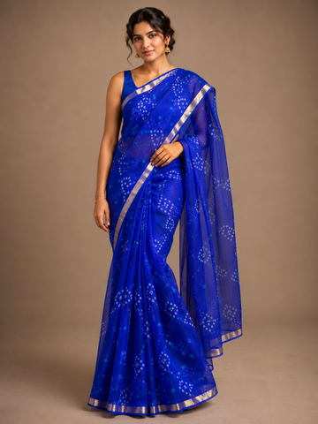Ranas Blue Color Kota Silk Bandhej Saree