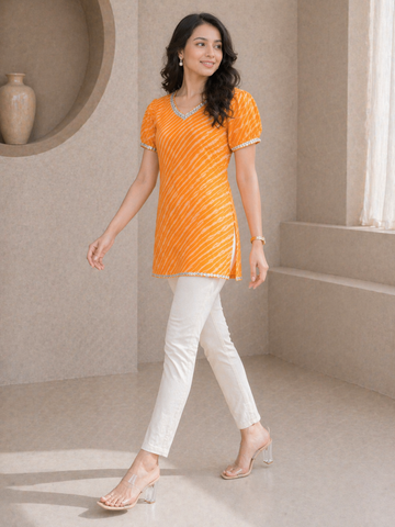 Ranas Orange Color Leheriya Kurti