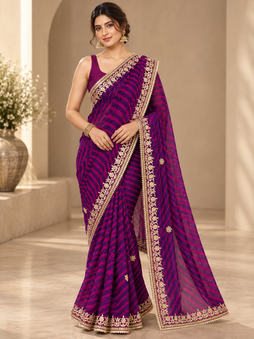 Ranas Gota Patti Work Purple Leheriya Saree