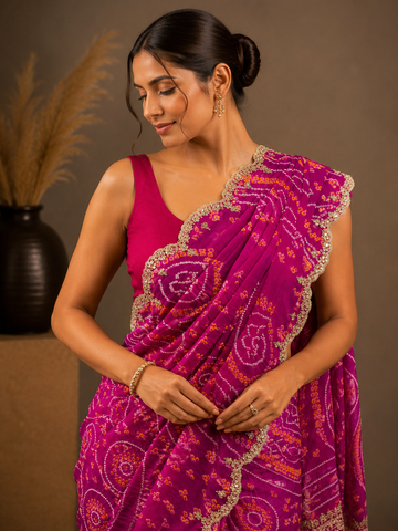 Ranas Rani & Pink Shaded Ethnic Bandhej Saree