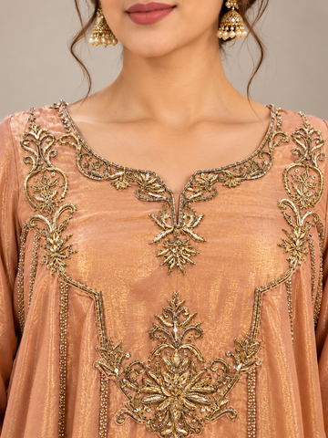 Ranas Peach Tissue Anarkali Set with Banarsi Border