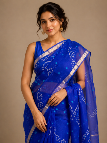 Ranas Blue Color Kota Silk Bandhej Saree