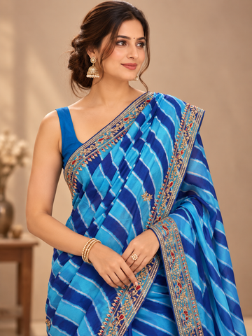 Ranas Zardosi & Resham Work Leheriya Saree