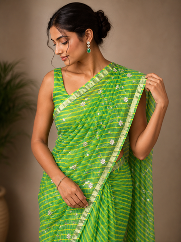 Ranas Bottle Green Color Leheriya Mothda Saree