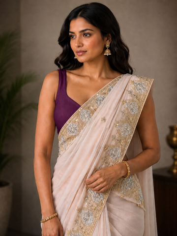 Ranas Peach Color Zardosi & Marori Work Saree