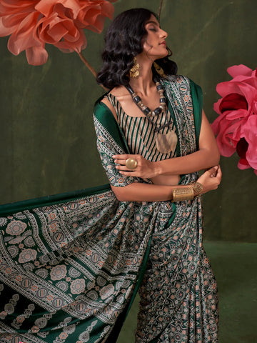 Ranas Classic Ajarakh Print Satin Crepe Saree