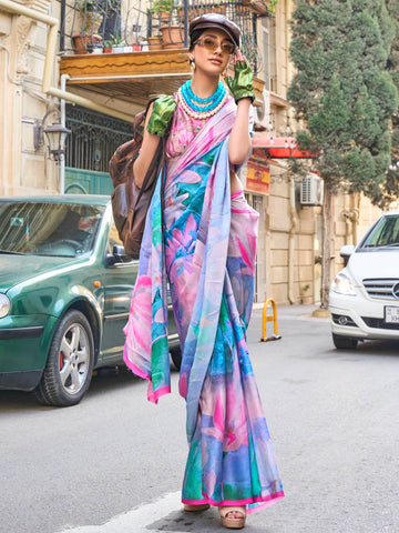 Ranas Luxe Printed Satin Designer Saree