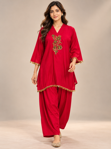 Ranas Rani & Red Shaded Silk Embroidered Co-Ord Set