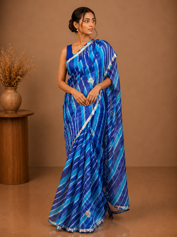 Ranas Blue & Firozi Color Leheriya Saree