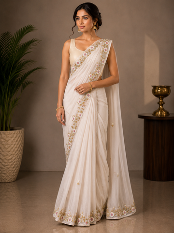Ranas Peach Color Zardosi & Sequine Work Designer Saree