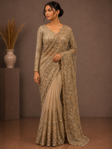 Ranas Golden Glam Party wear Designer Saree
