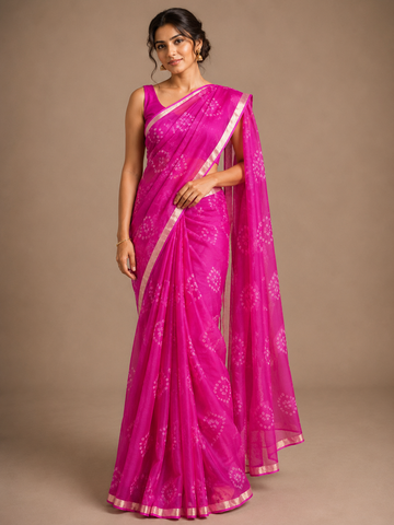 Ranas Pink Color Kota Silk Bandhej Saree
