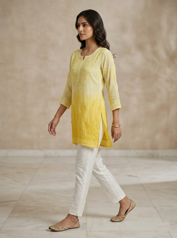 Ranas Shaded Yellow Chikankari Kurti