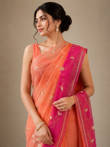 Ranas Peach & Pink Shaded Designer Saree