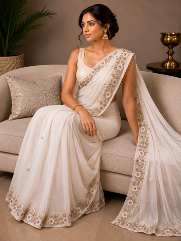 Ranas Peach Color Zardosi & Sequine Work Designer Saree