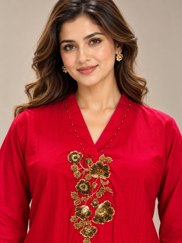 Ranas Rani & Red Shaded Silk Embroidered Co-Ord Set