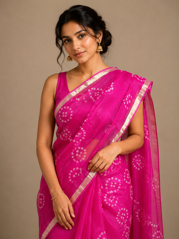 Ranas Pink Color Kota Silk Bandhej Saree
