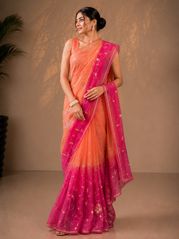 Ranas Peach & Pink Shaded Designer Saree