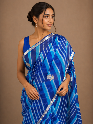 Ranas Blue & Firozi Color Leheriya Saree