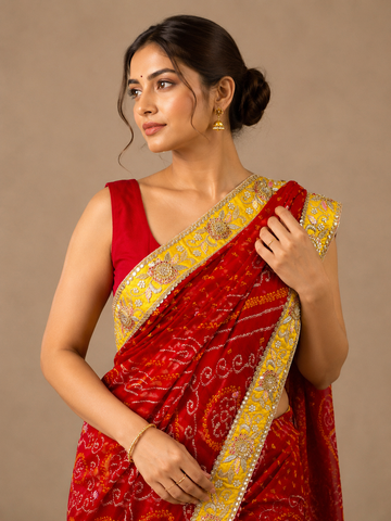 Ranas Zardosi Work Premium Bandehj Saree