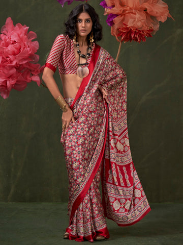 Ranas Ajarakh Inspired Satin Crepe Designer Saree