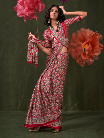 Ranas Ajarakh Inspired Satin Crepe Designer Saree